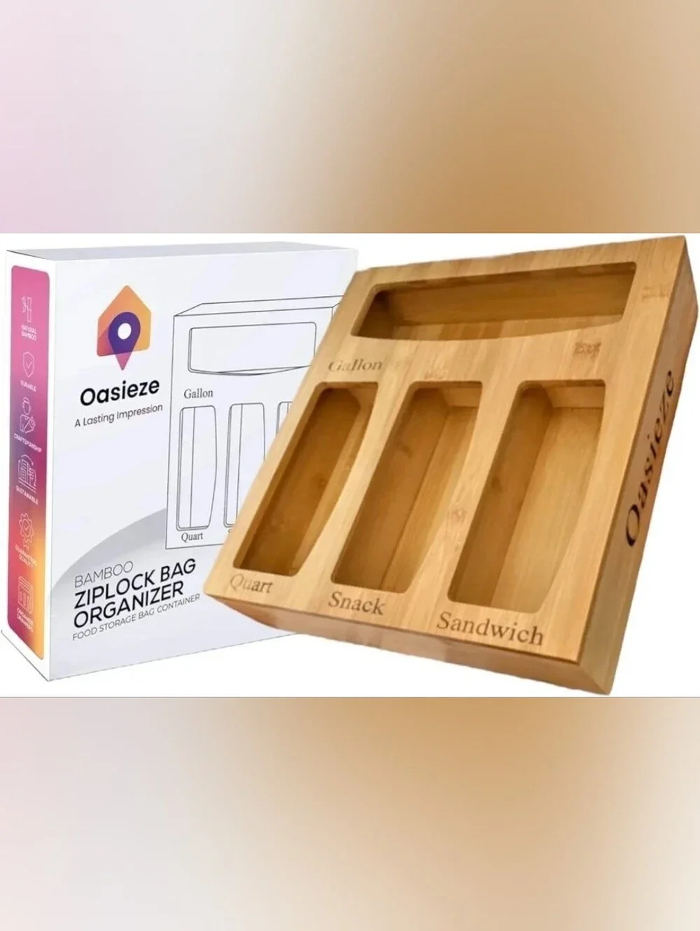 Oasieze Bamboo Plastic Multi Size Ziplock Bag Kitchen Drawer And Wall Organizer